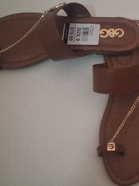 G By Guess Brown Chain-Accent Slide Sandals